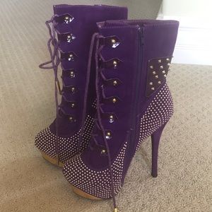 Purple/Gold rockstud spiked stiletto Heels